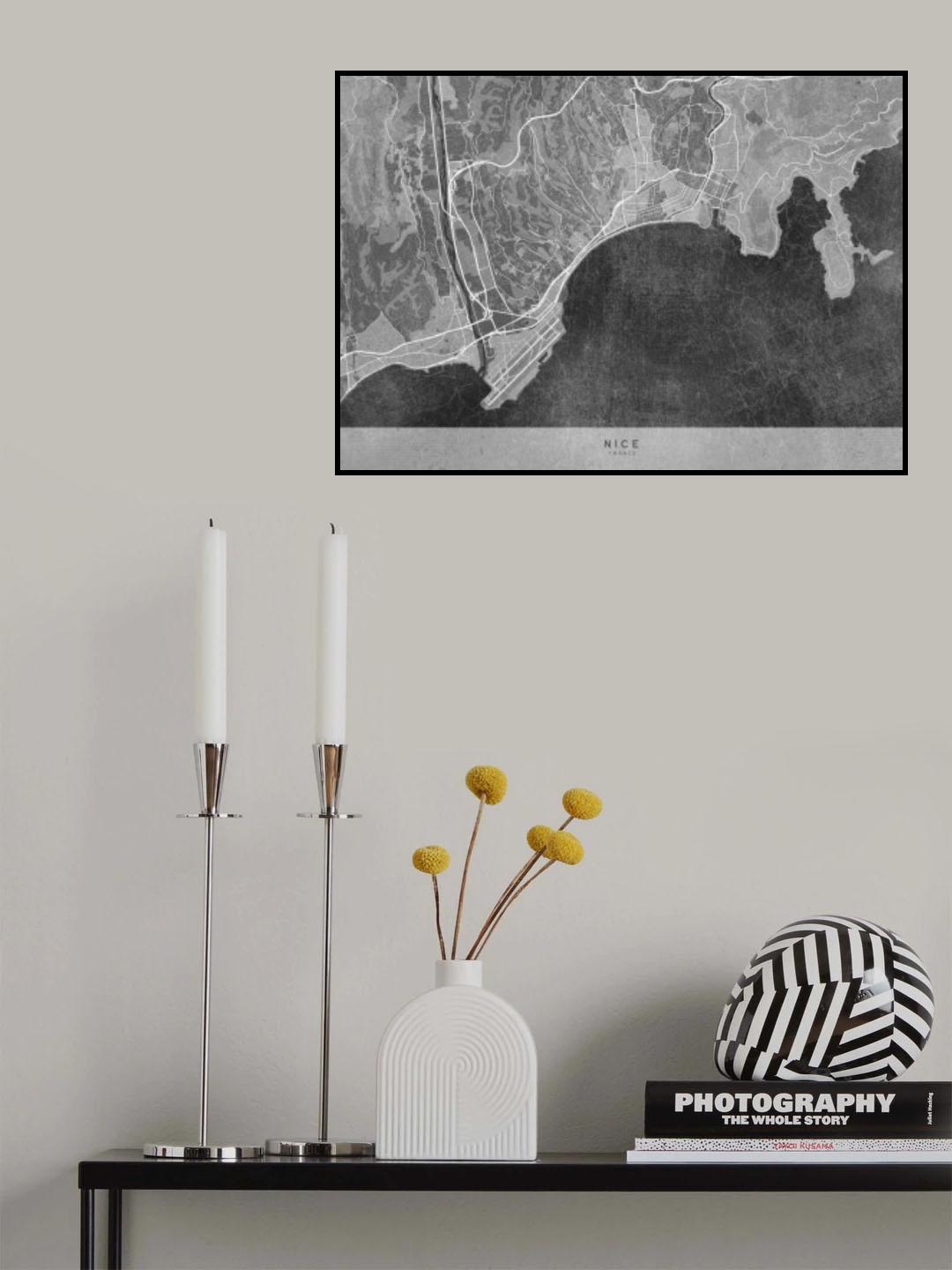 Gray vintage map of Nice France Poster och Canvastavla