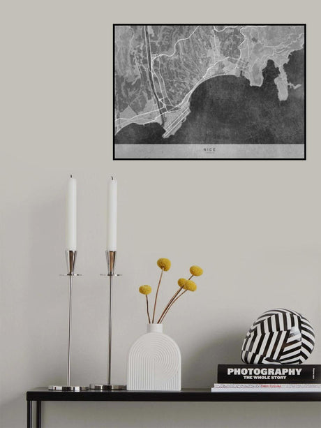 Gray vintage map of Nice France Poster och Canvastavla