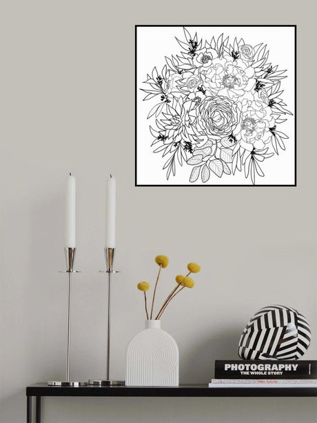 Nanette flower bouquet in black and white Poster och Canvastavla