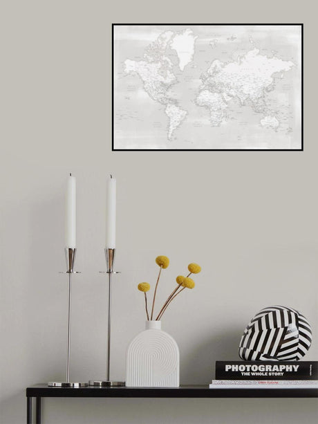 Detailed world map with cities, Maeli neutral Poster och Canvastavla