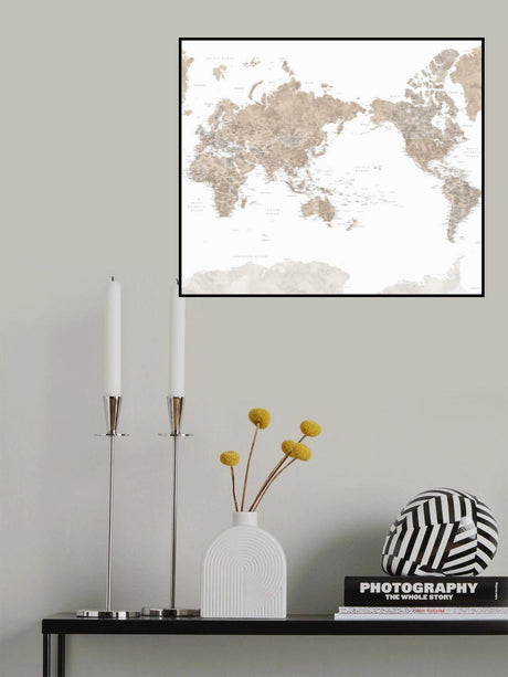 Pacific-centered world map with cities, Abey Poster och Canvastavla