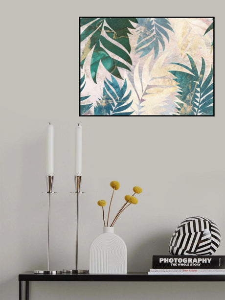 Marble gold green leaves mural Poster och Canvastavla