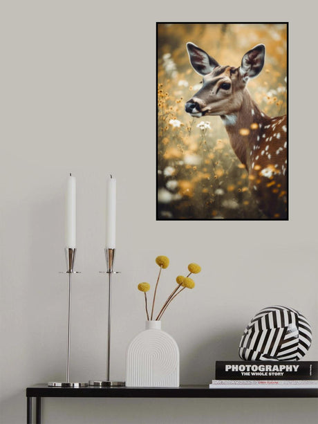 Deer in flower field Poster och Canvastavla
