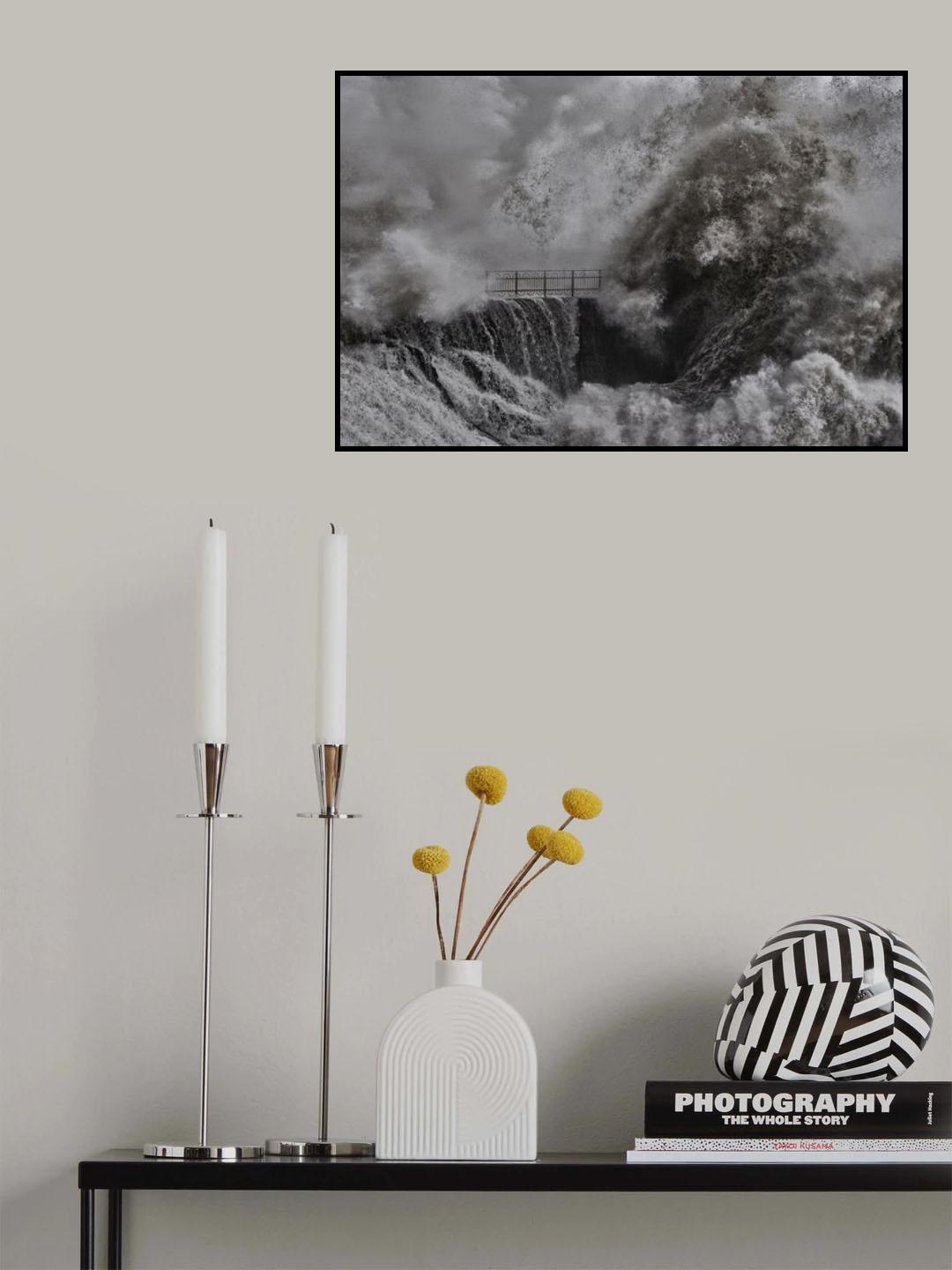 A huge sea wave crashes on the military dock Poster och Canvastavla