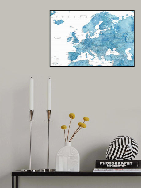 Blue detailed map of Europe Poster och Canvastavla