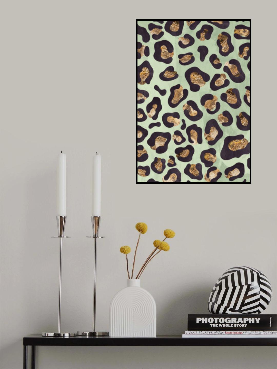 Gold leopard print green Poster och Canvastavla