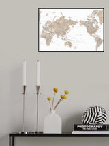 Pacific centered world map in taupe Poster och Canvastavla