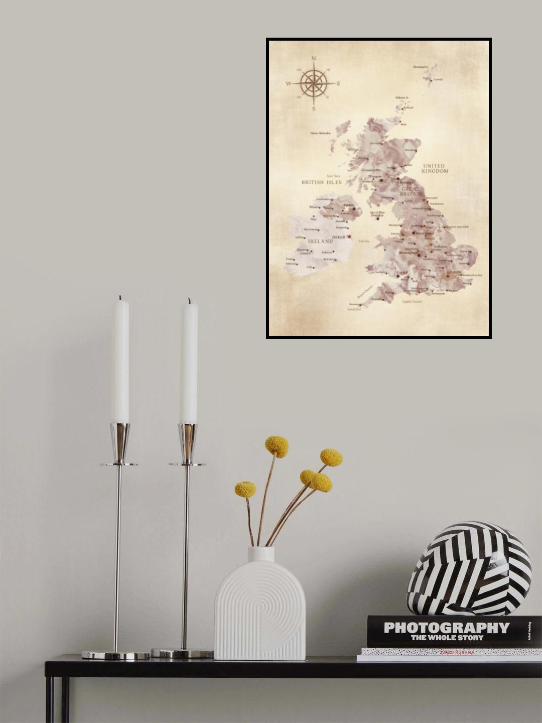 Sepia map of the United Kingdom Poster och Canvastavla