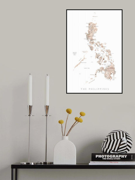 Taupe watercolor map of Philippines Poster och Canvastavla