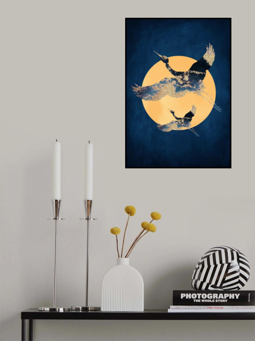 Sapphire Sun &amp; Cranes Poster och Canvastavla