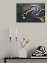 Grey Heron Catching Fish Poster och Canvastavla