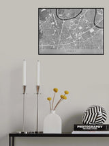 Gray vintage map of Grenoble downtown France Poster och Canvastavla