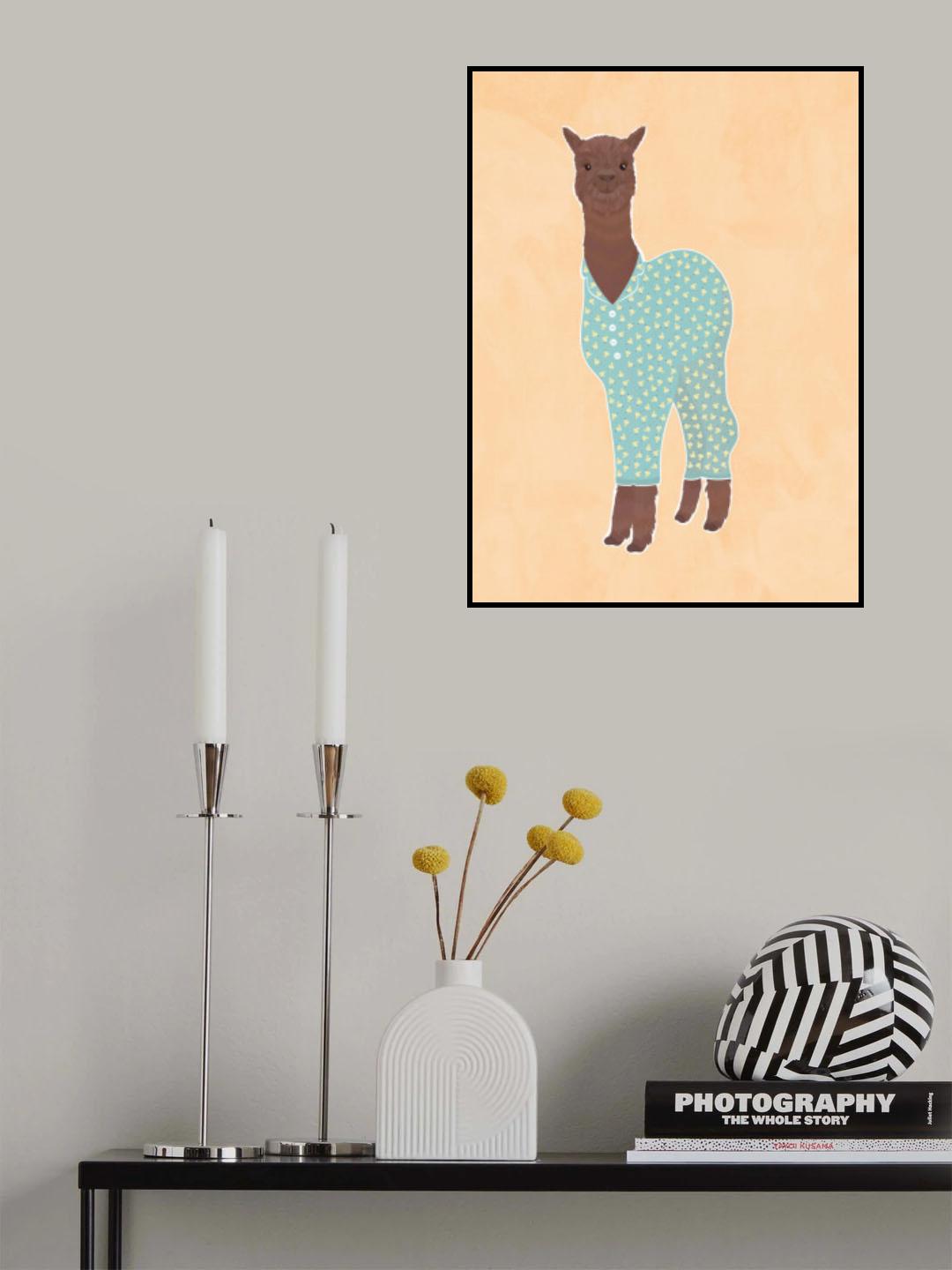 Llama In Pjs Banana Orange Poster och Canvastavla