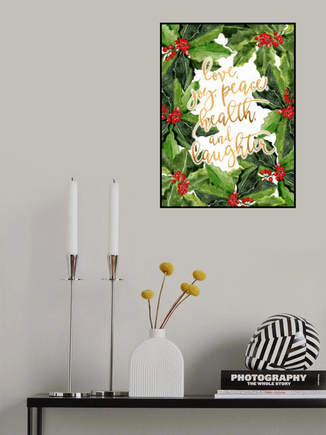 Holly floral art with holiday wishes Poster och Canvastavla