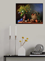 Still life with mushrooms and bouquet Poster och Canvastavla