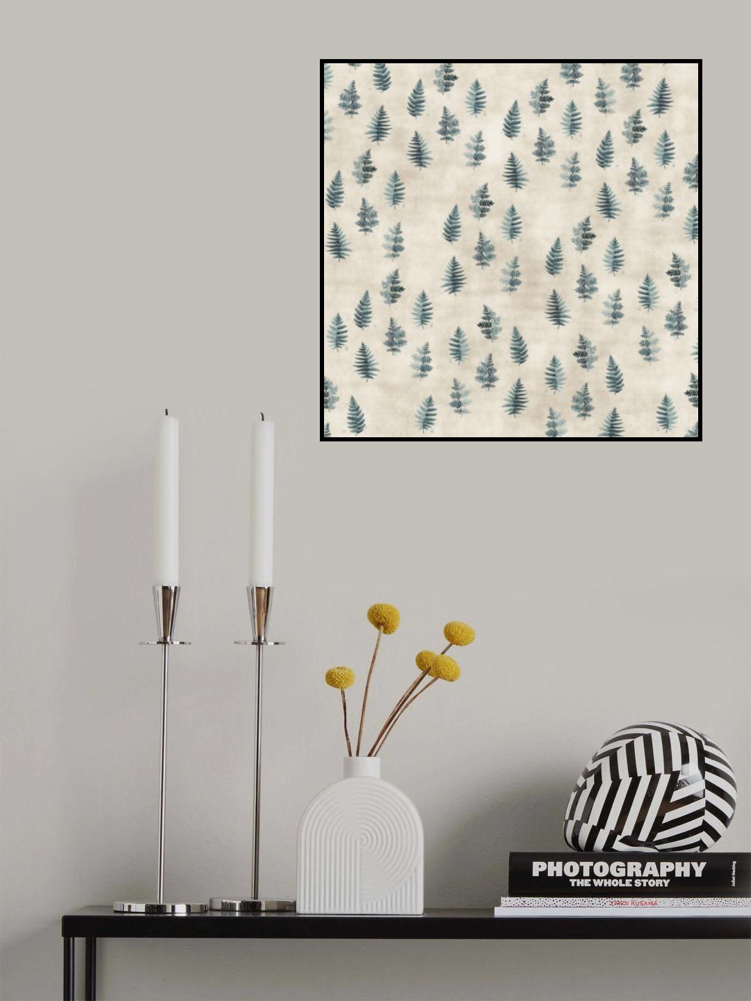 Teal watercolor ferns placed pattern Poster och Canvastavla