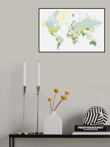 Green world map with cities, Kapueo Poster och Canvastavla
