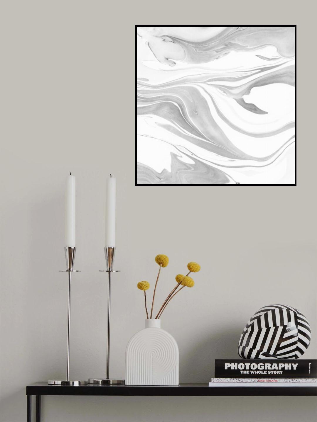 Ink Marbling Black and White 04 Poster och Canvastavla