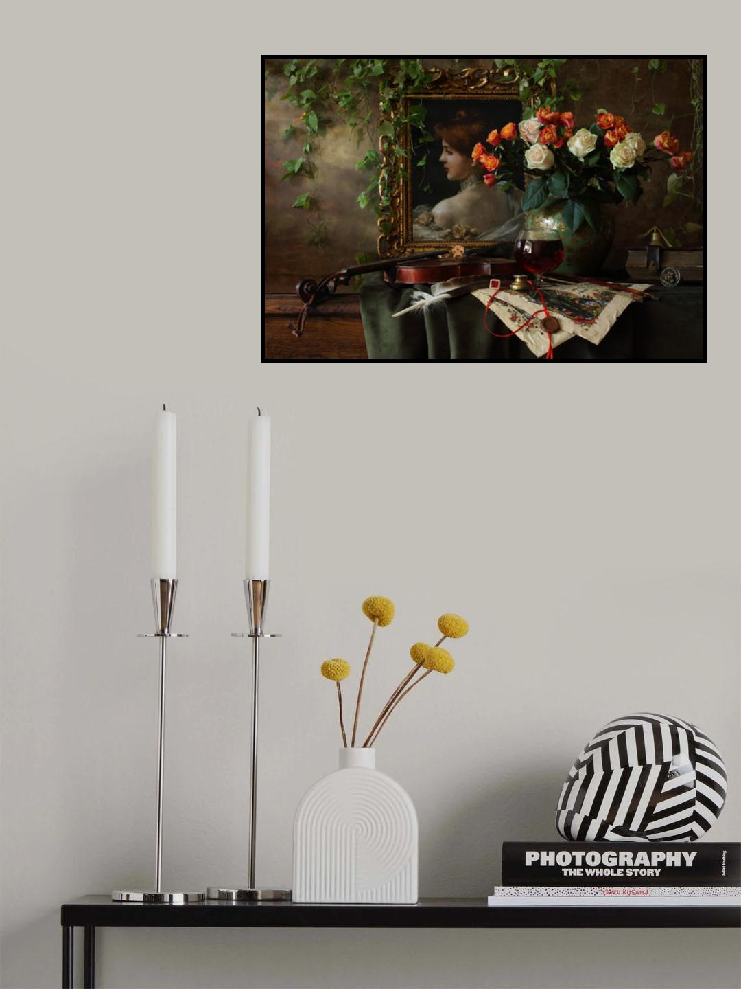 Still life with violin and flowers Poster och Canvastavla