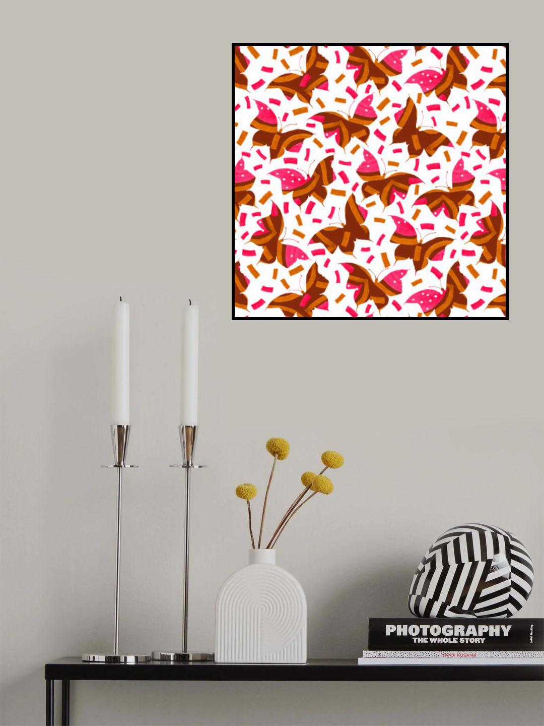 Geometric Butterflies Pink Brown Poster och Canvastavla