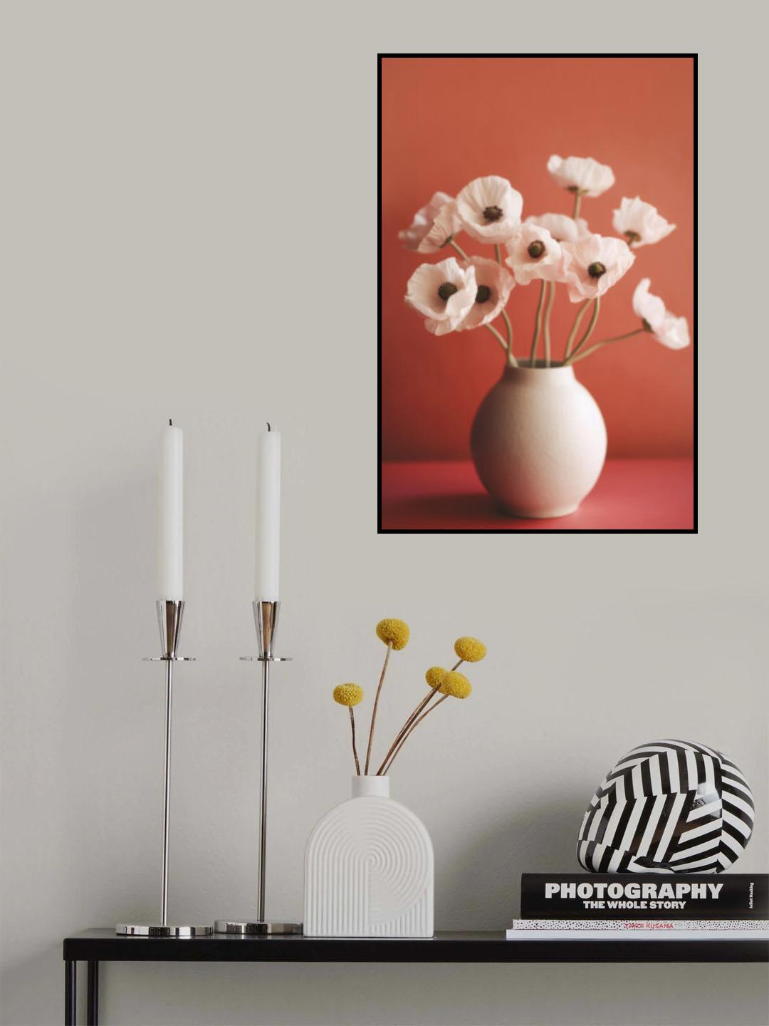 White Poppy On Orange Background Poster och Canvastavla