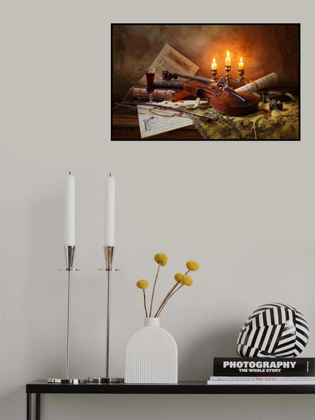 Still life with violin and candles Poster och Canvastavla