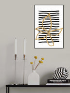 Golden Flower on Black Stripes Poster och Canvastavla