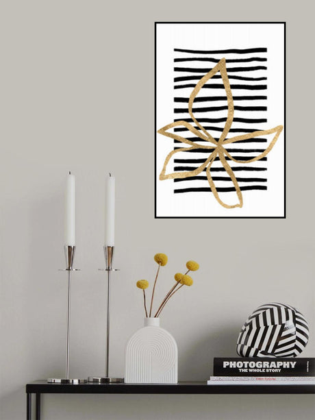 Golden Flower on Black Stripes Poster och Canvastavla