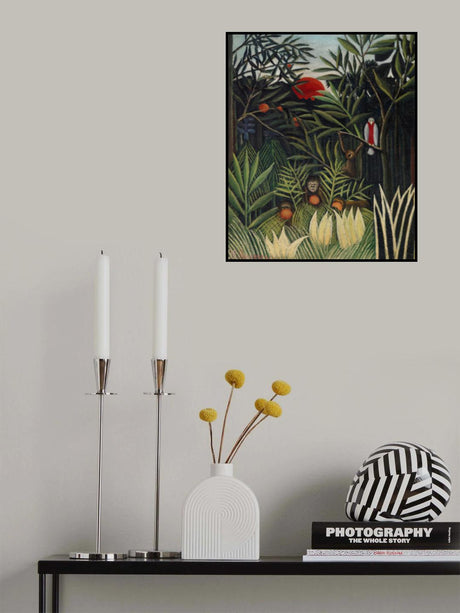 Monkeys And Parrot In The Virgin Forest Poster och Canvastavla