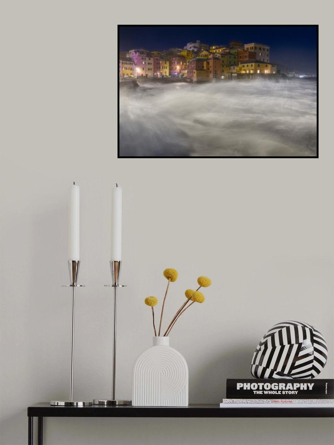 The ancient village among the sea vapors. Poster och Canvastavla