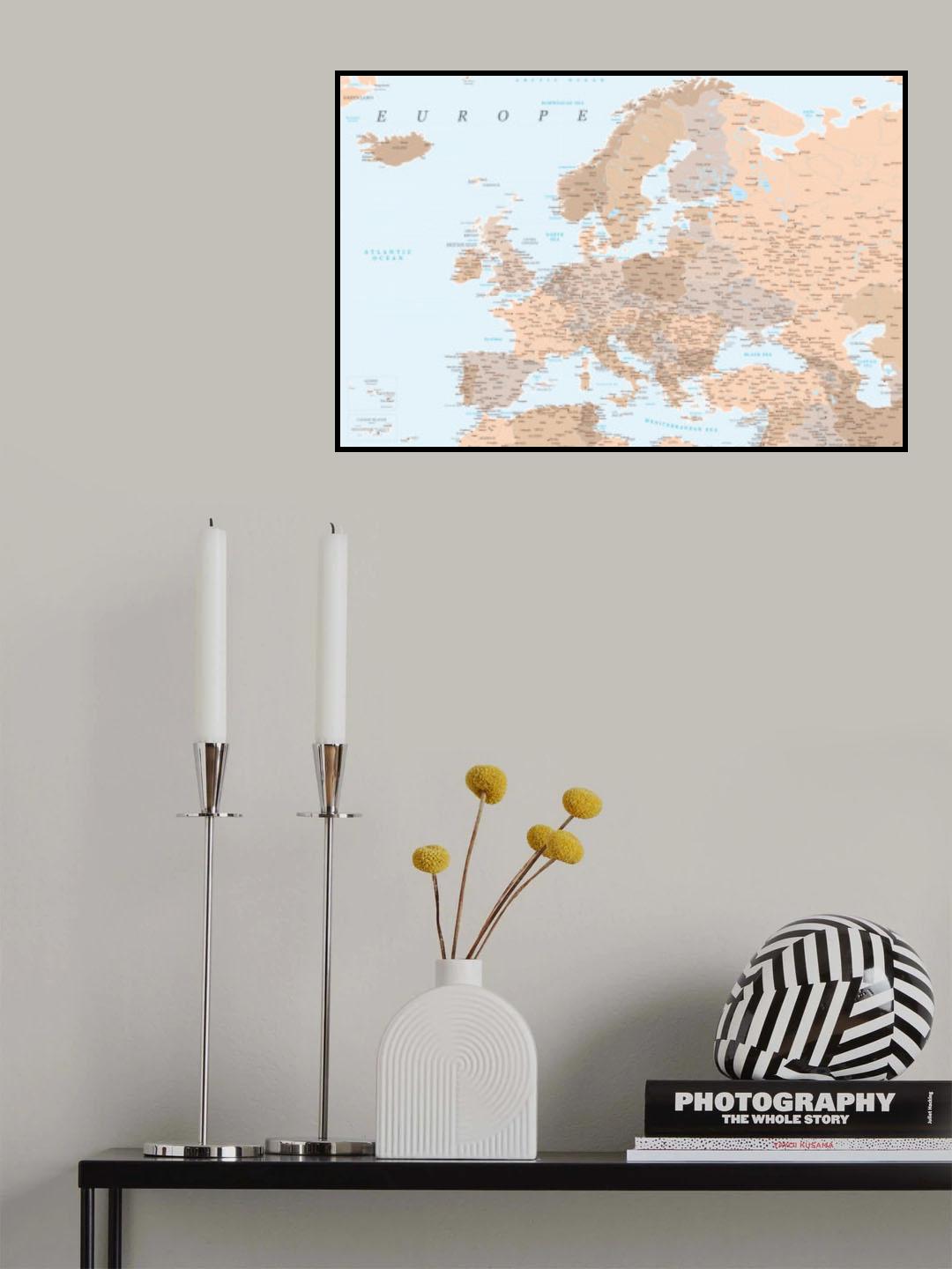 Neutral detailed map of Europe Poster och Canvastavla