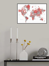 Red world map with cities, Lyssah Poster och Canvastavla
