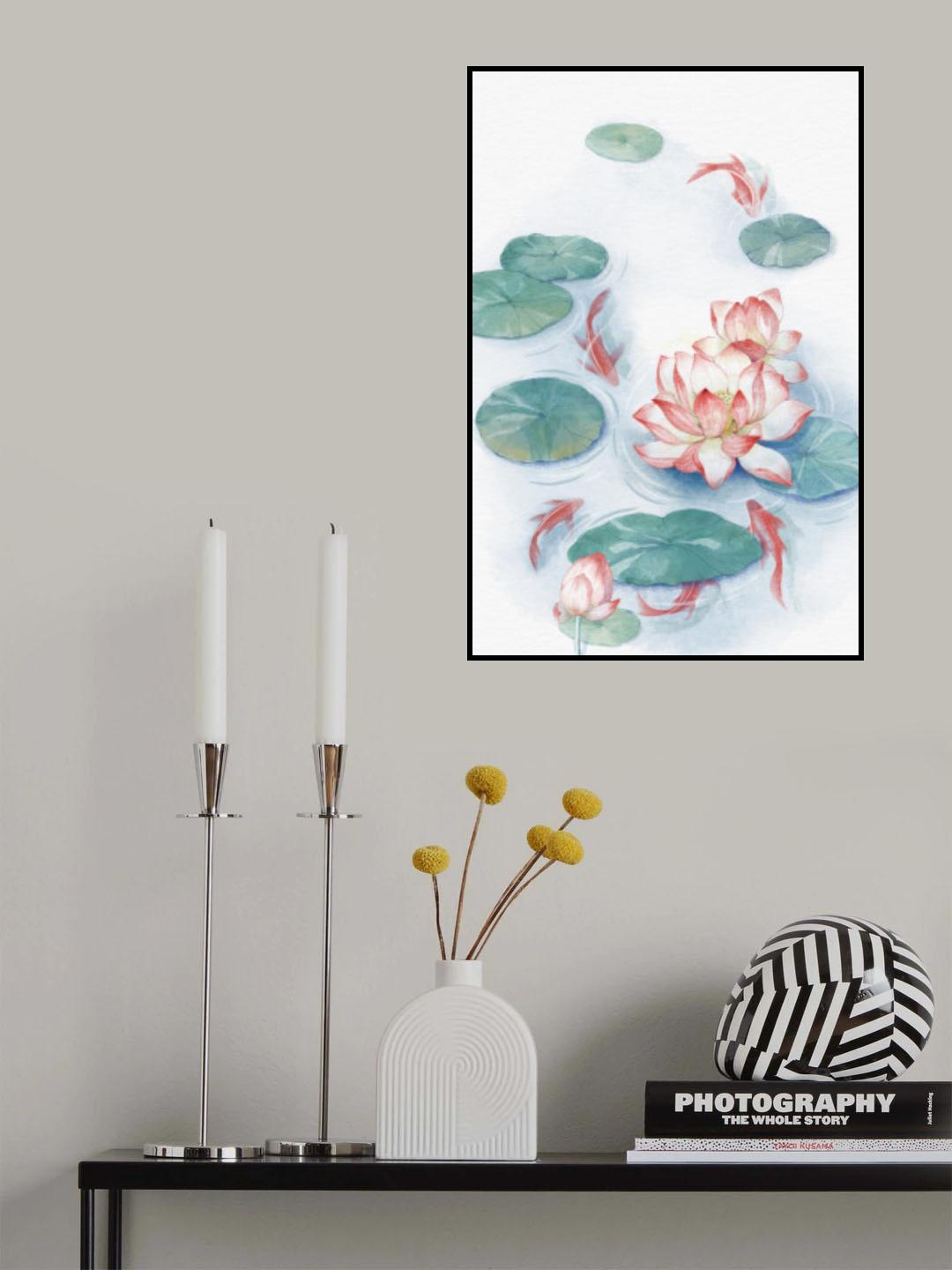 Lotus Pond Watercolor Lock Poster och Canvastavla
