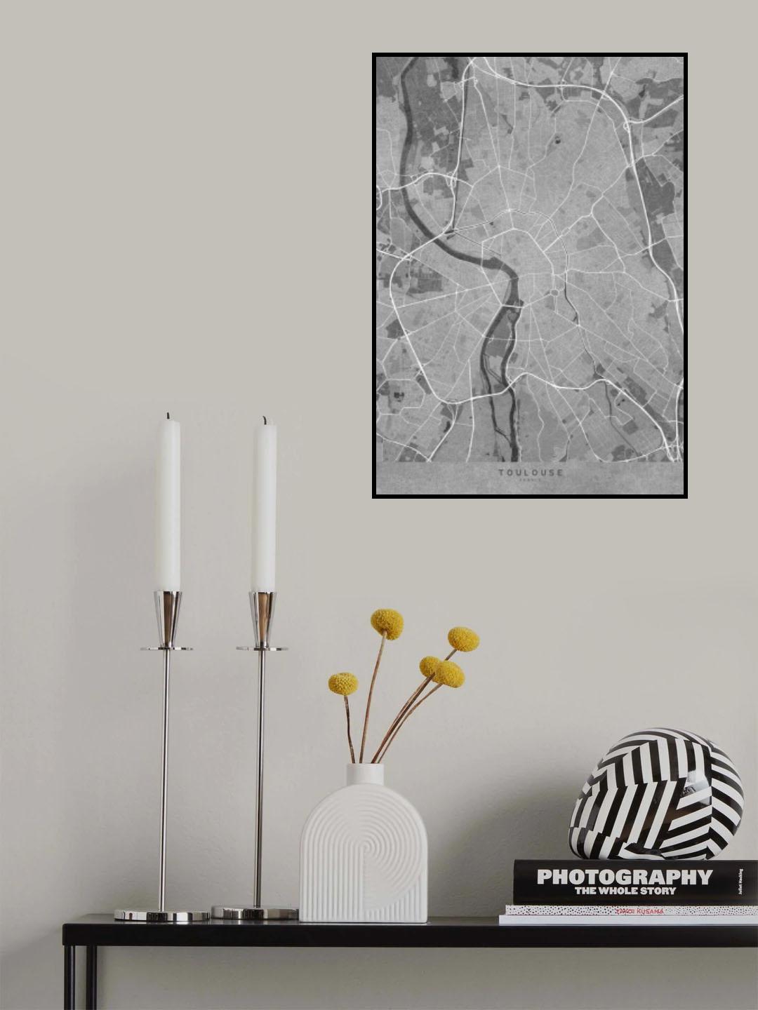Gray vintage map of Toulouse France Poster och Canvastavla