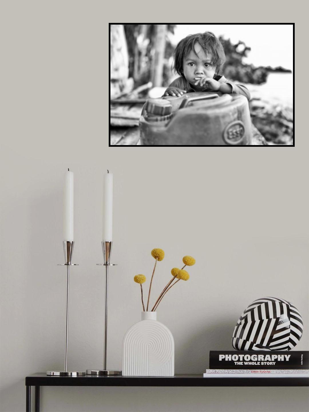 Boy on Oil Can Poster och Canvastavla