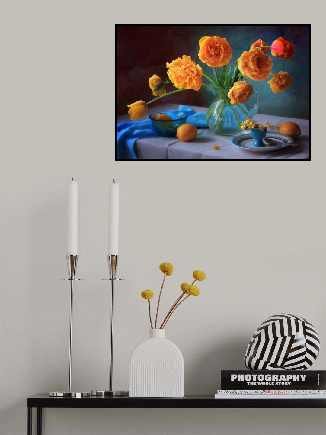 With a bouquet of yellow tulips Poster och Canvastavla
