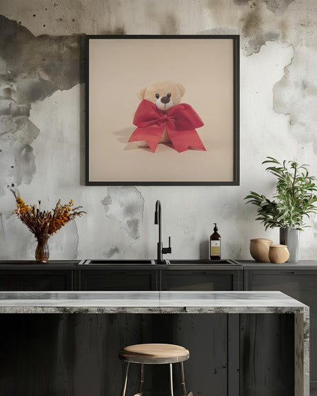Teddy Bear with Red Bow Poster och Canvastavla