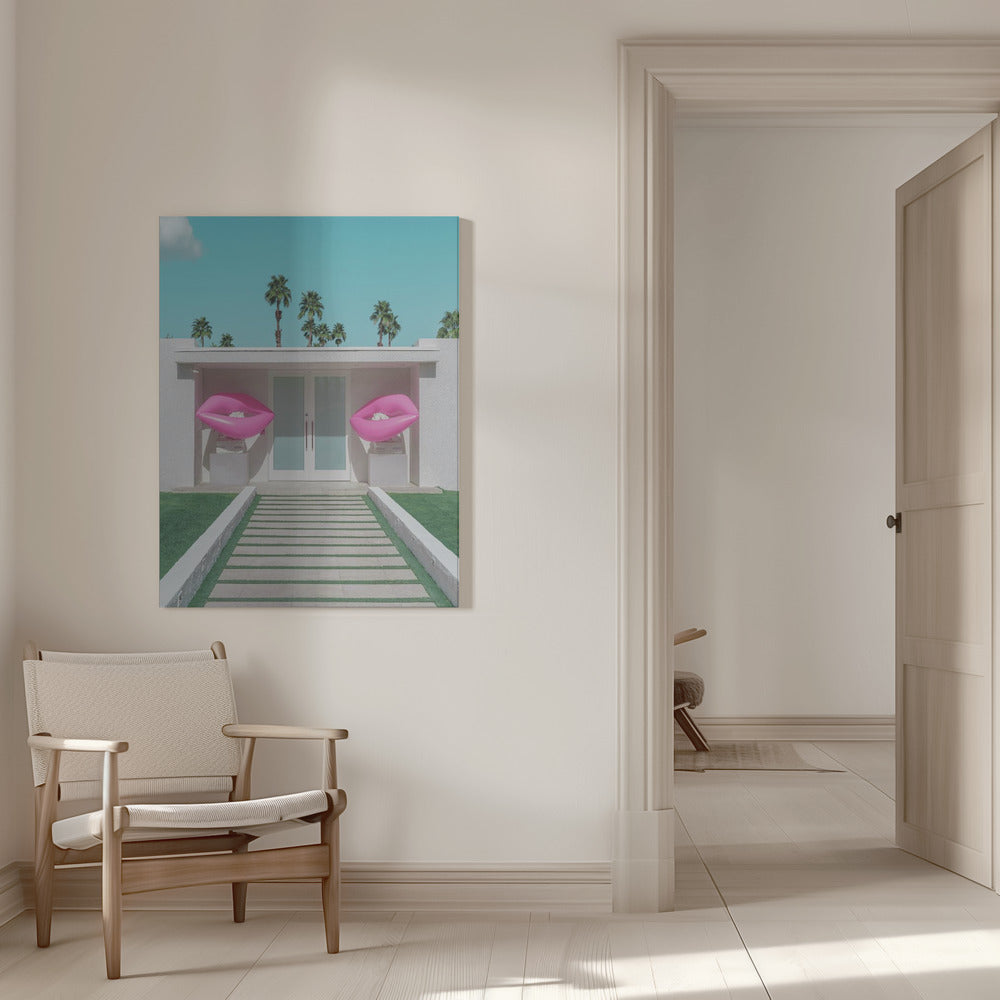 Mid-Century Modern House with Pink Lips Poster och Canvastavla