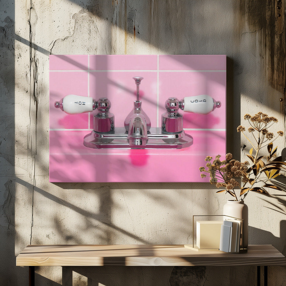 Retro Pink Sink Faucet Poster och Canvastavla