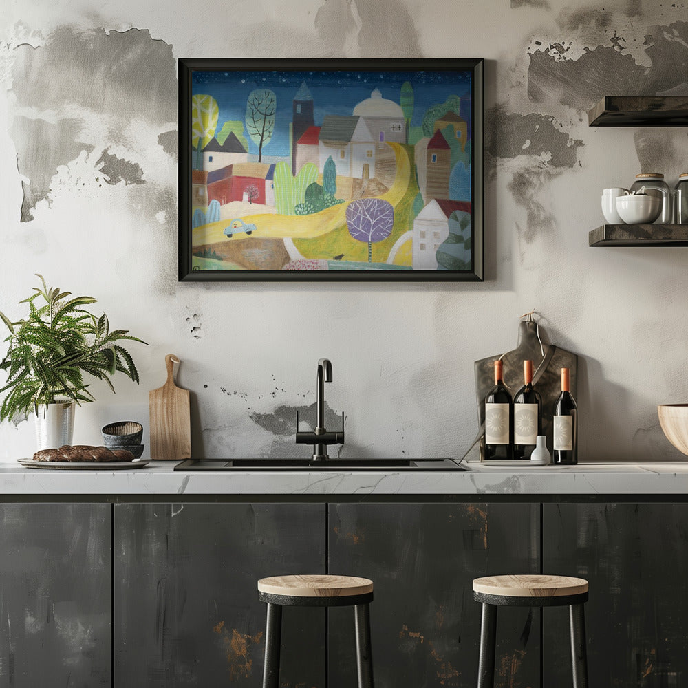 Village Under the Stars Poster och Canvastavla