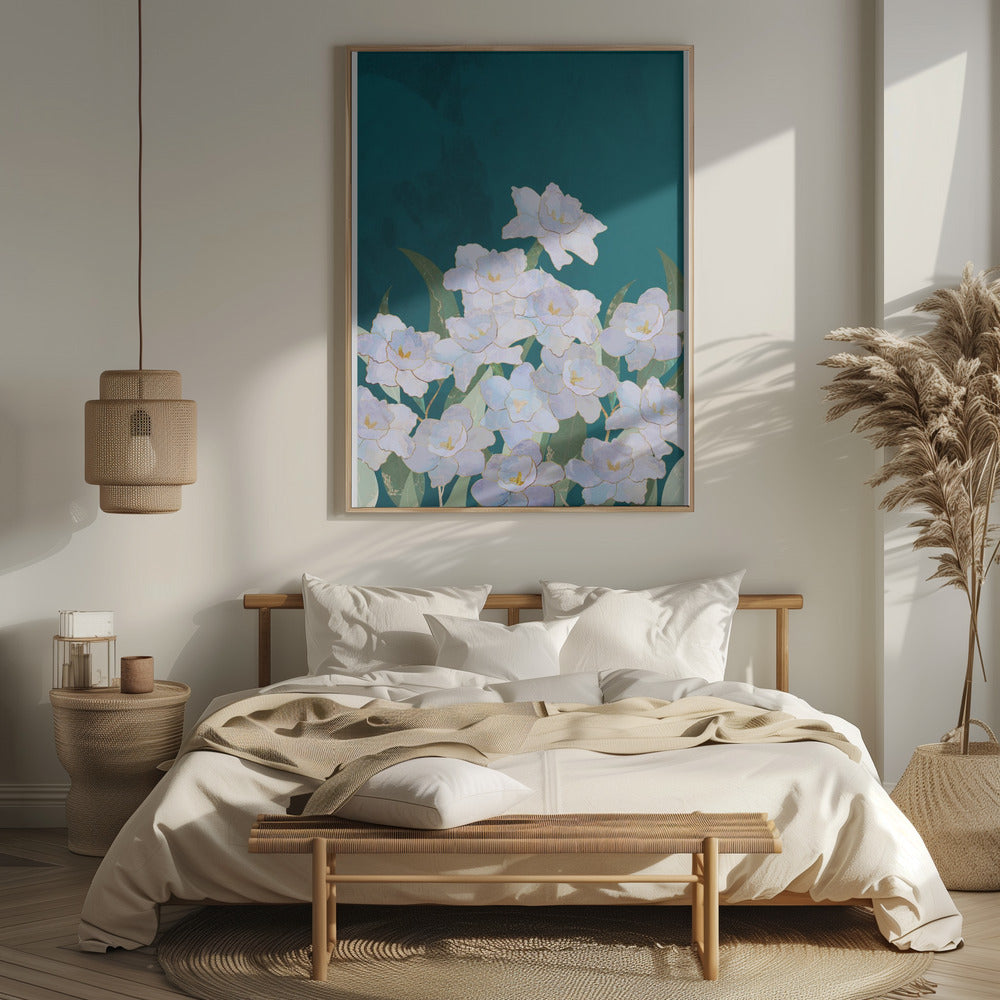 Narcissuss Flowers Turquouise Poster och Canvastavla