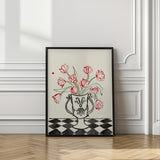 Red Tulips In a Vase with Checkered Diamonds Poster och Canvastavla