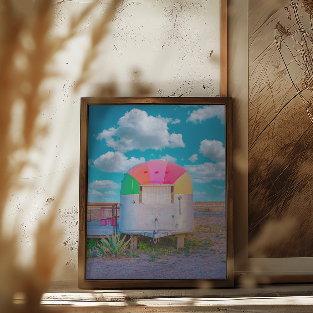 Vintage Camper Trailer With Rainbow Top Poster och Canvastavla