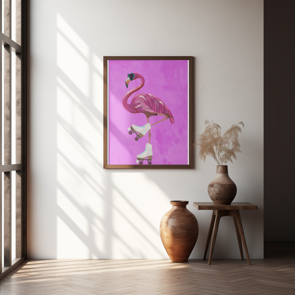 Pink Flamingo Roller Skating Poster och Canvastavla