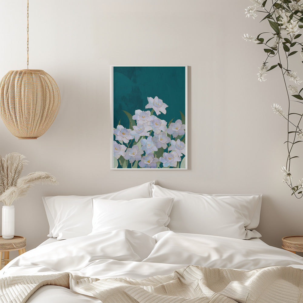 Narcissuss Flowers Turquouise Poster och Canvastavla