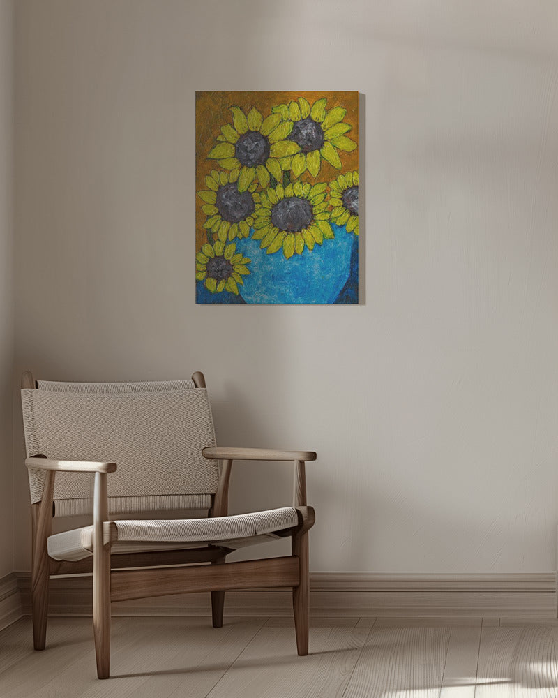 Sunfowers In Blue Vase Poster och Canvastavla