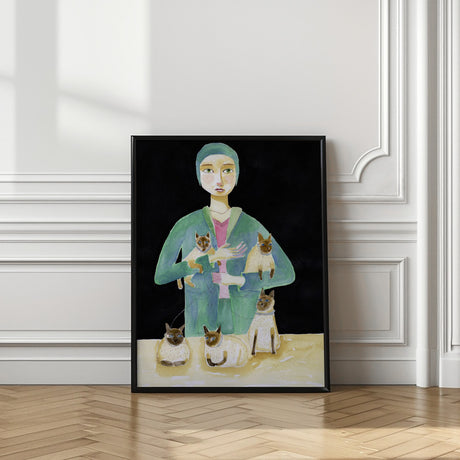 Lady with Five Siamese Cats Poster och Canvastavla