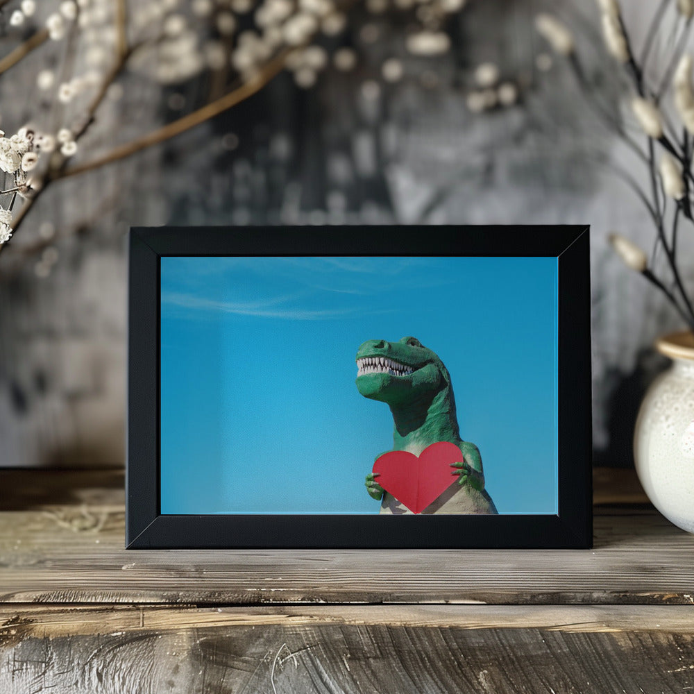 Tyrannosaurus Rex with a Red Paper Heart Poster och Canvastavla