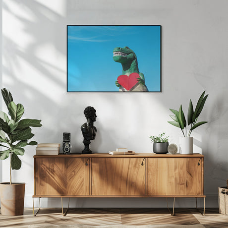 Tyrannosaurus Rex with a Red Paper Heart Poster och Canvastavla