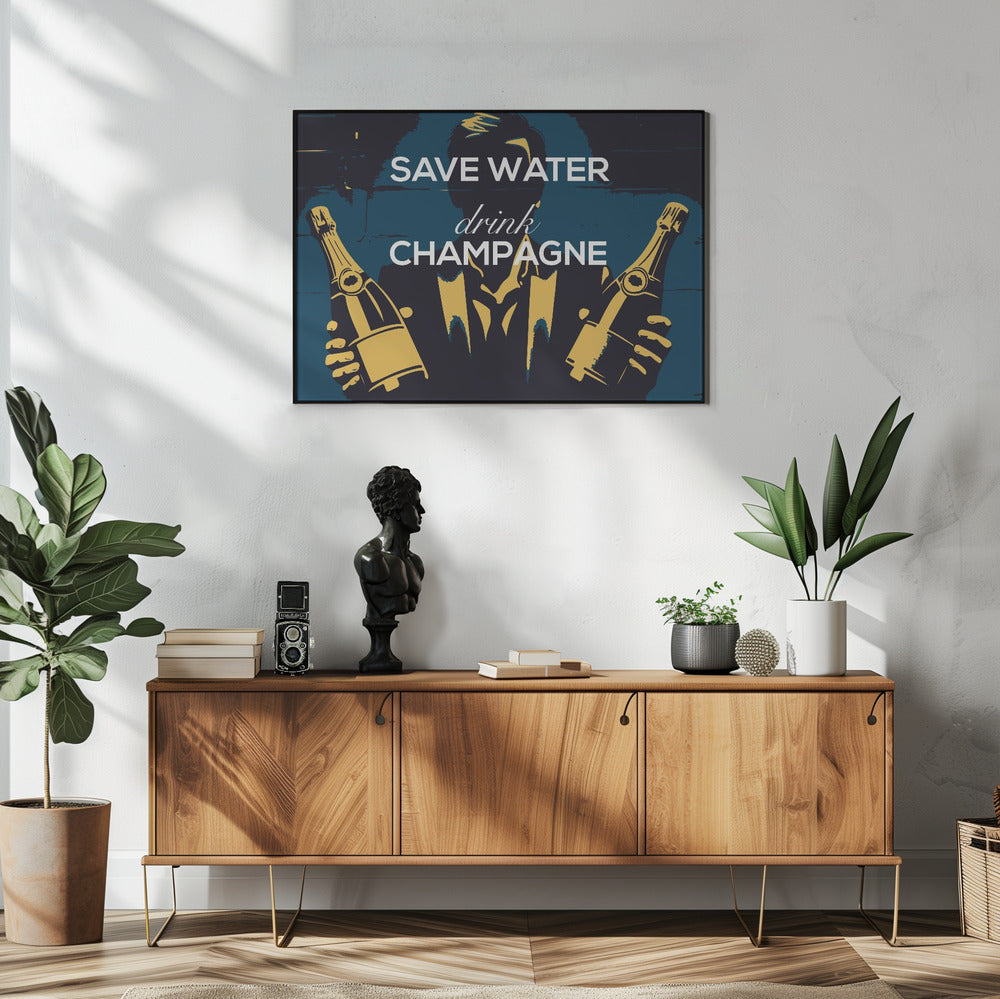 Save water - Drink champagne Poster och Canvastavla